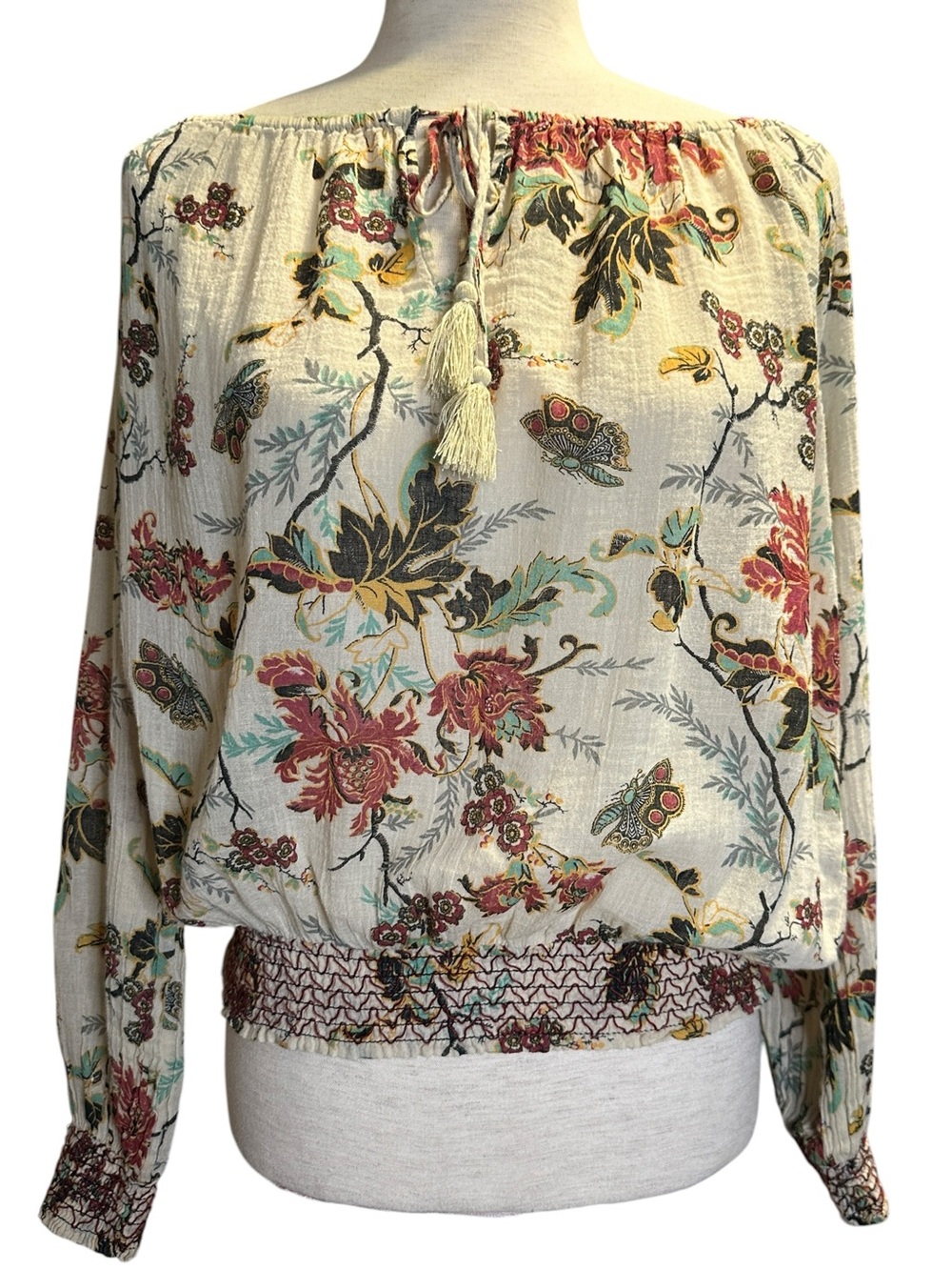 Denim & Supply Ralph Lauren Floral Butterfly Boho Peasant Prairie Poet Blouse S